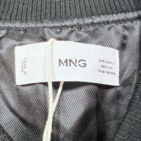 MNG Mango Black Faux Leather Jacket Women Small Black Short Patch Pockets New - Picture 4 of 10